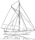 Deck and sail plan of a 16 foot cutter